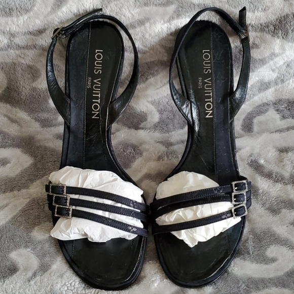 Louis Vuitton Strappy Black Sandal 3.5Inch Hill 39 - Picture 1 of 16